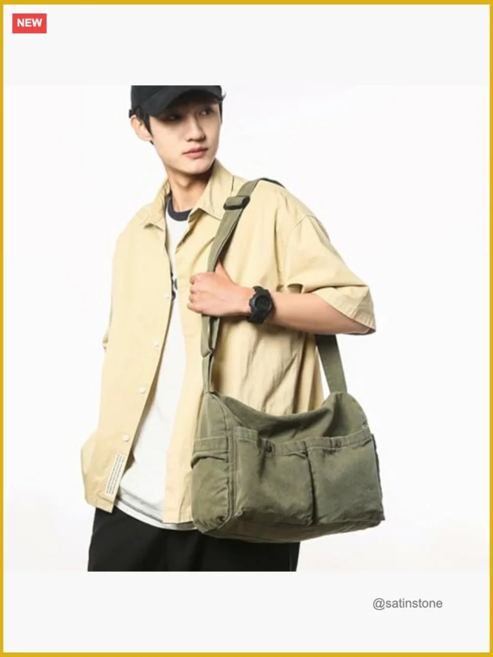 Canvas Messenger Bag Crossbody Tote with Multiple Pockets for Work School Travel